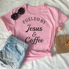 Jesus Coffee Graphic Tee - Trendy Short Sleeve Shirt