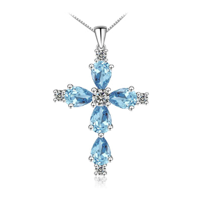 FULULAY Cross Necklace For WomenSterling Silver Jesus Christian Religious March Birthstone Jewelry